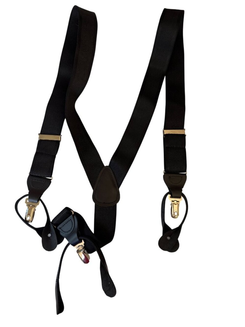 Trafalgar Black Adjustable Suspenders Leather Accents & Dual Clip Attachments OS